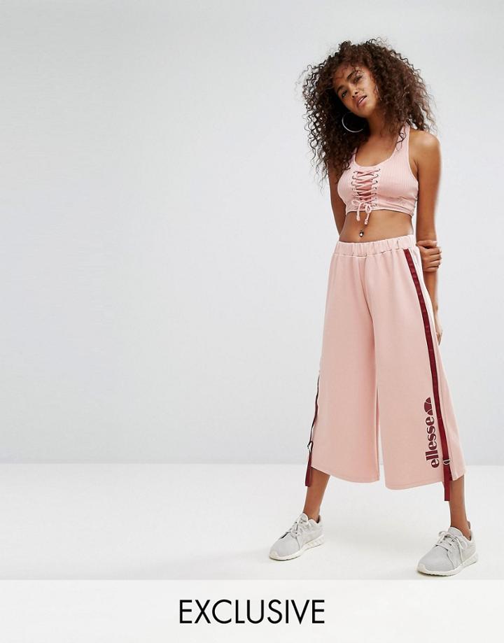 Ellesse Cropped Wide Leg Joggers With Side Pull Ties - Pink