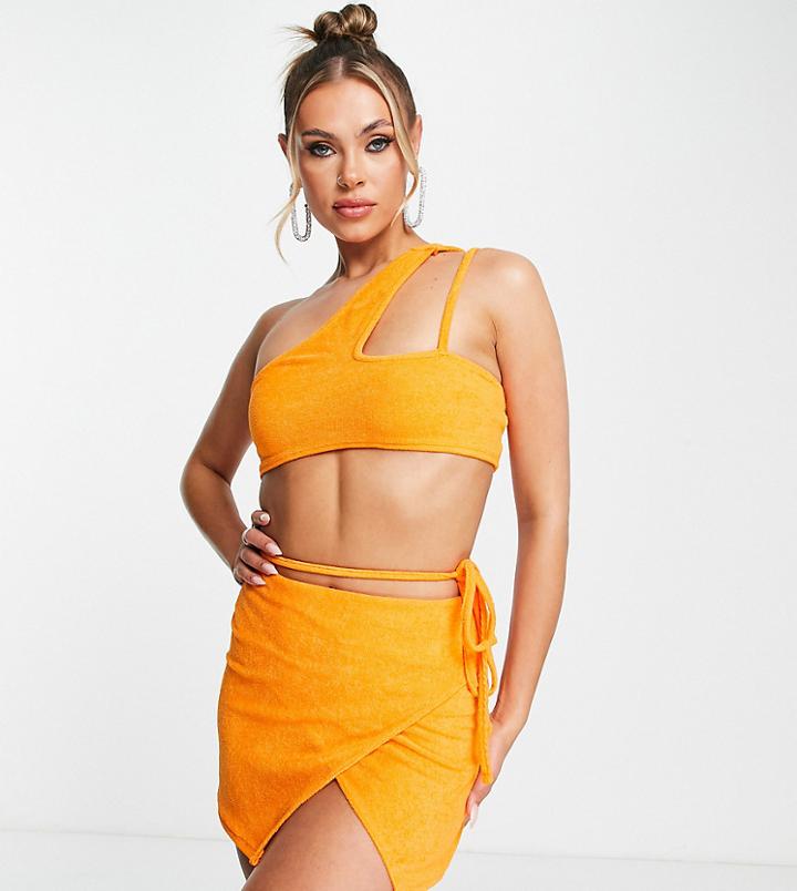 Asyou Tie Detail Towelling Mini Skirt In Orange - Part Of A Set