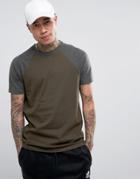 Asos T-shirt With Contrast Raglan In Green/green Marl - Green