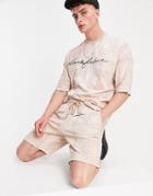 Asos Dark Future Relaxed Short With All Over Tile Print In Cameo Rose - Part Of A Set-pink