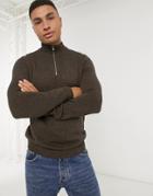 Asos Design Midweight Cotton Half Zip Sweater In Tan Twist-brown