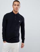 Boss Passerby Slim Fit Long Sleeve Logo Polo In Black - Black