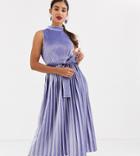 Asos Design Tall Exclusive Sleeveless High Neck Pleated Open Back Velvet Midi Dress