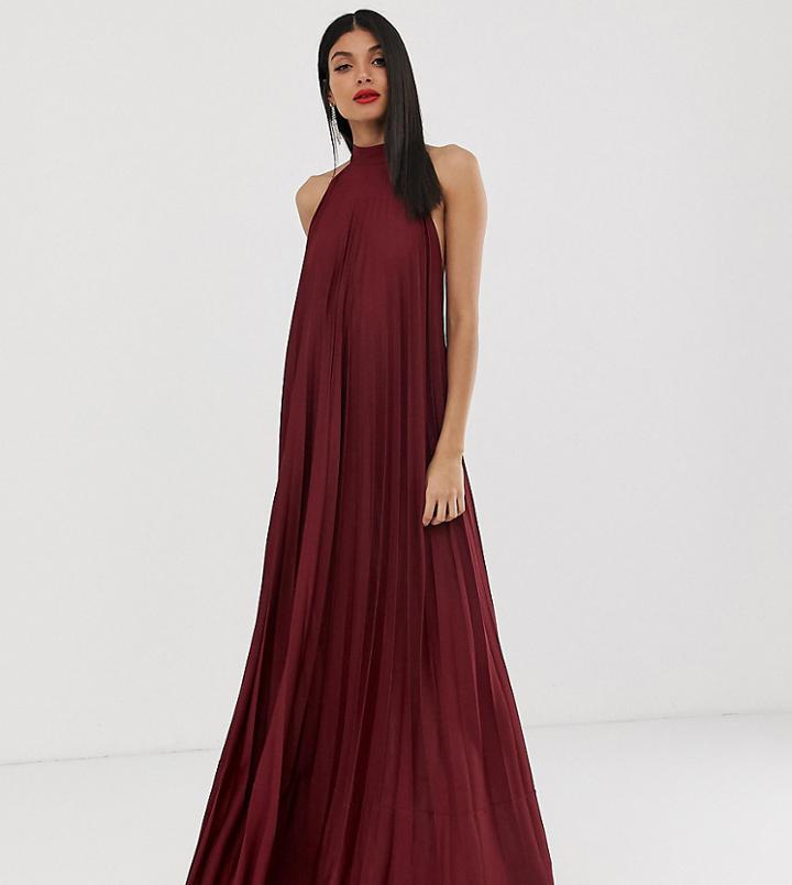 Asos Design Tall Backless Halter Pleated Maxi Dress - Multi