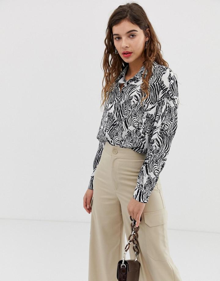 Asos Design Shirt In Zebra Animal Print - Multi