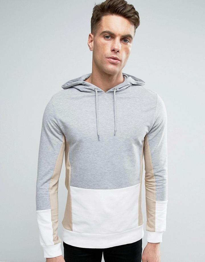 Asos Muscle Hoodie With Cut & Sew - Beige