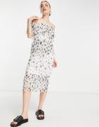River Island Bardot Spot Ruffle Midi Dress In Cream-white