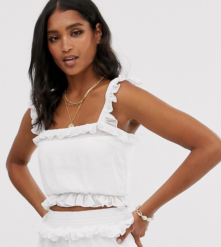 Unique21 Shirred Ruffle Crinkle Chiffon Top - White
