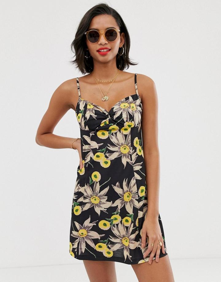 Asos Design Mini Twist Front Skater Sundress In Vintage Floral - Multi