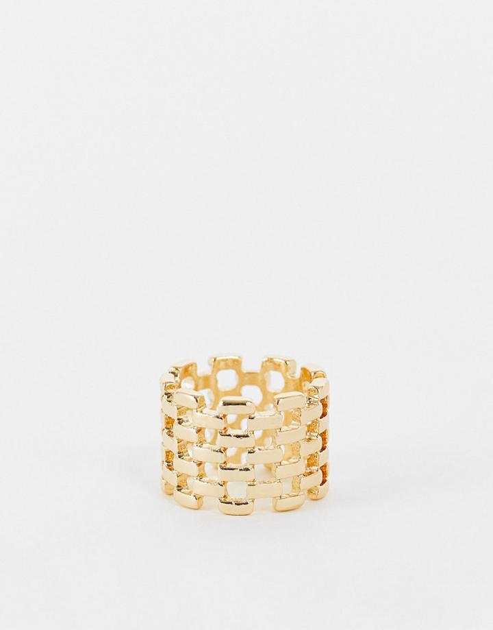 Asos Design Ring With Chain Design In Gold Tone