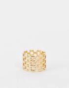 Asos Design Ring With Chain Design In Gold Tone