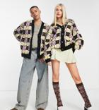 Collusion Unisex Knitted Brushed Mixed Jacquard Cardigan-multi