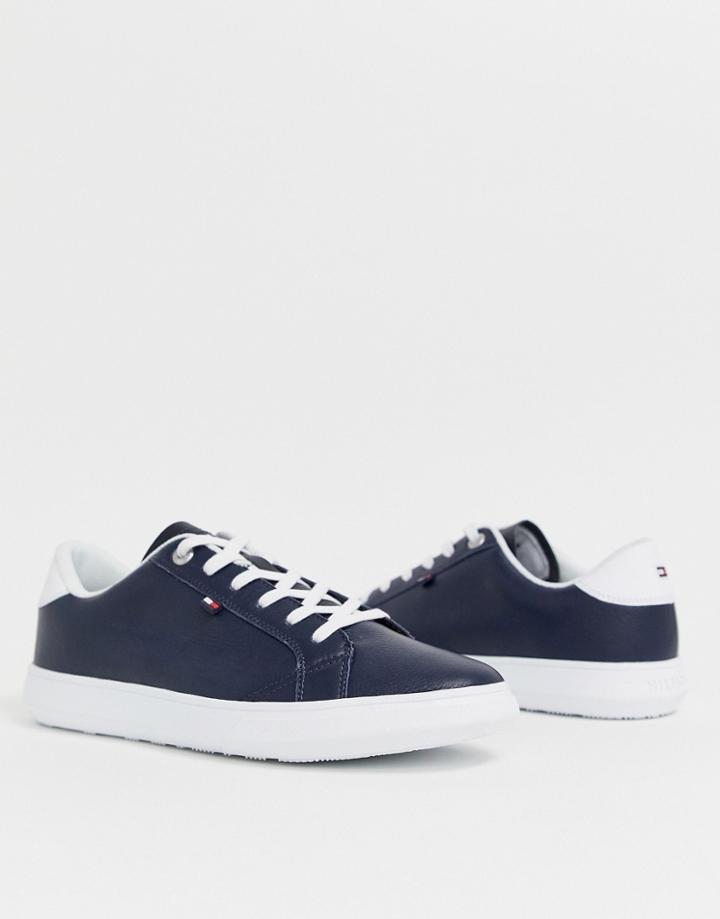 Tommy Hilfiger Essential Leather Icon Logo Sneaker In Navy - Navy