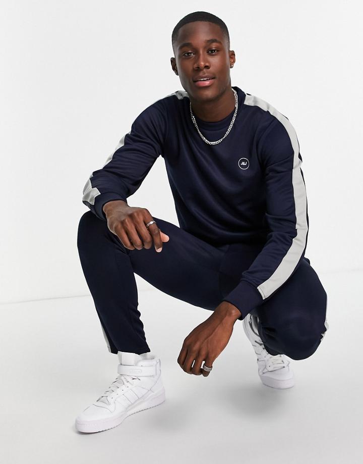 Jack & Jones Core Sweats Tracksuit With Side Stripe In Navy