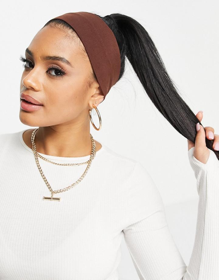 Asos Design Wide Jersey Headband In Chocolate Brown