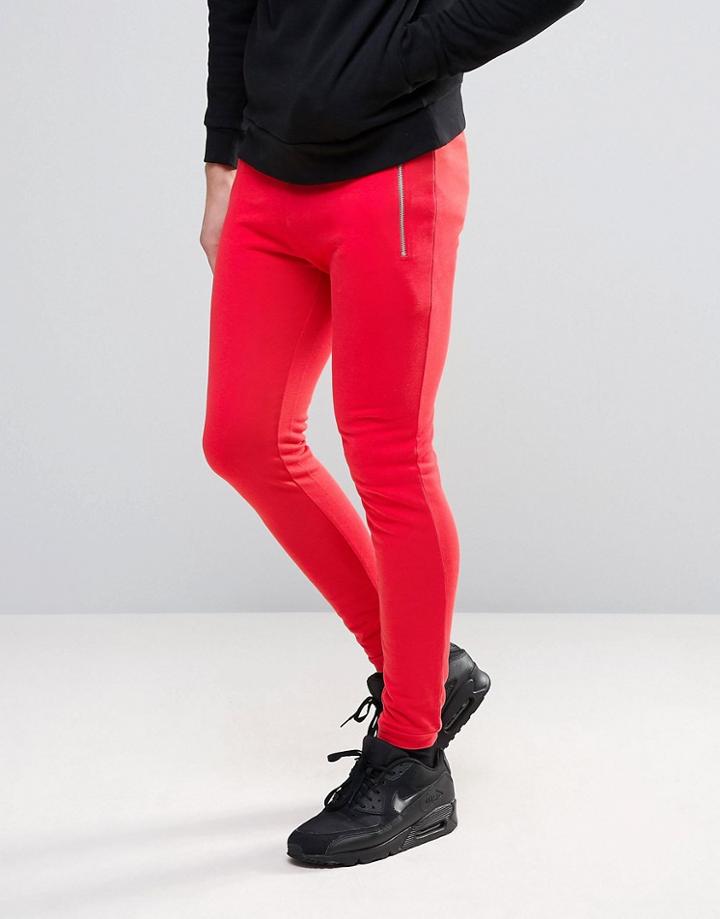 Asos Super Skinny Joggers With Zips - Red