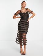 Never Fully Dressed Tiered Ruffle Midaxi Dress In Leopard Print-brown