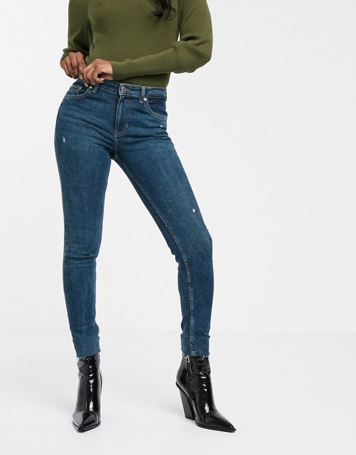 Bershka Skinny 5 Pocket Jean In Dark Blue