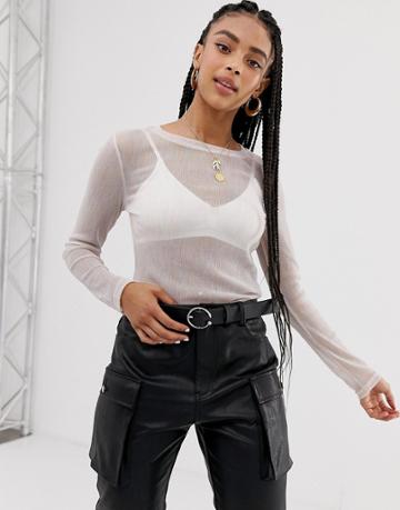 Wild Honey Long Sleeved Mesh Top-white