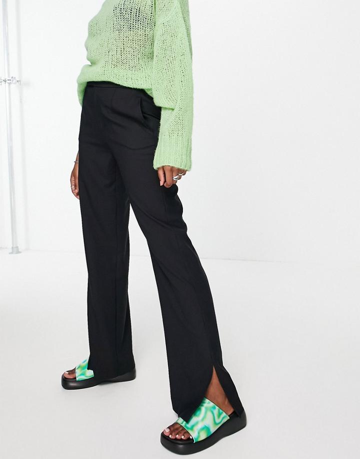 Bershka Slit Leg Tailored Pants In Black