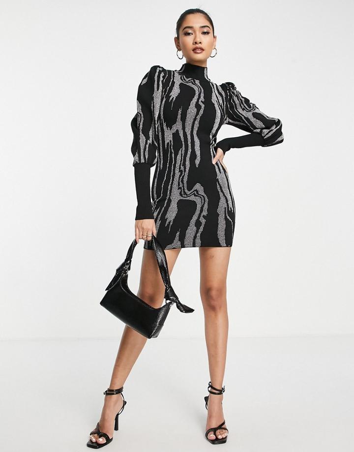 River Island Metallic Thread Body-conscious Mini Dress In Black