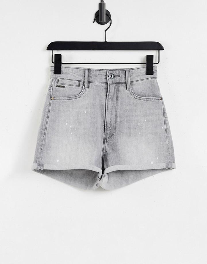 G-star Tedie Ultra High Rise Rolled Hem Distressed Denim Shorts In Gray-grey