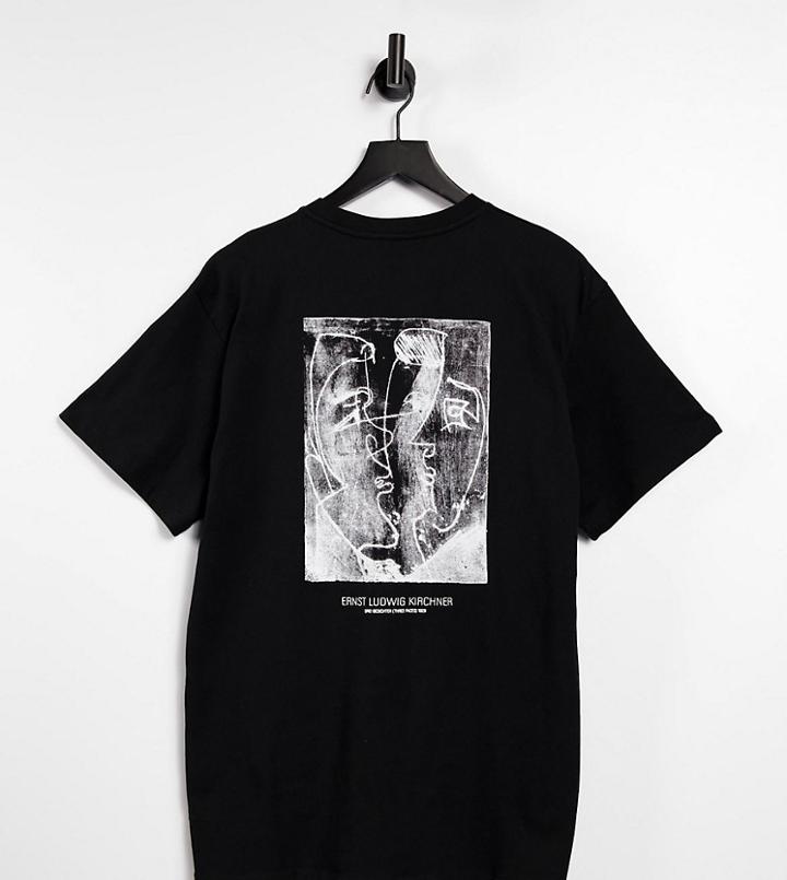 Reclaimed Vintage Inspired Organic Cotton T-shirt With Front And Back Sketchy Faces Print In Black
