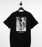 Reclaimed Vintage Inspired Organic Cotton T-shirt With Front And Back Sketchy Faces Print In Black