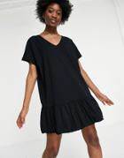 Asos Design V Neck Bubble Hem T-shirt Dress In Black