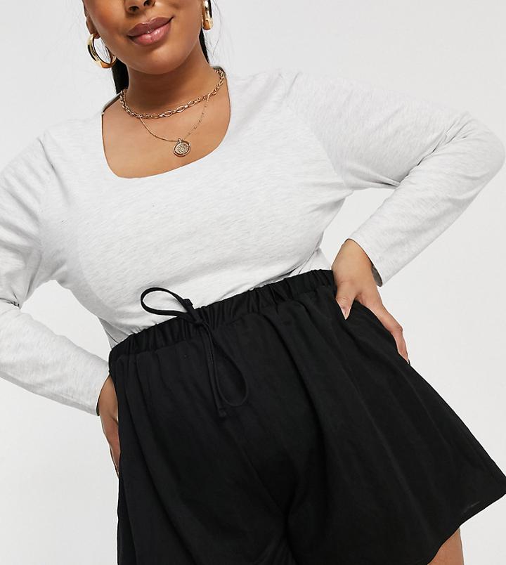 Asos Design Curve Linen Look Flippy Shorts In Black