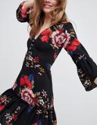 Parisian Floral Dress With Hook And Eye - Black
