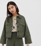 Monki Cropped Utility Jacket In Khaki - Green