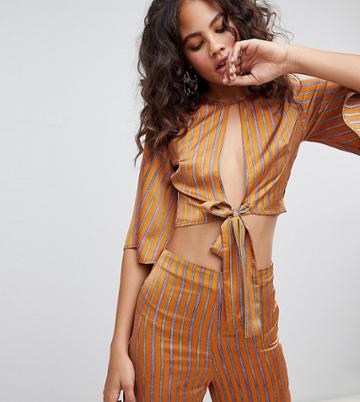 Fashion Union Tall Drapey Crop Top With Cut Out Front Two-piece - Orange