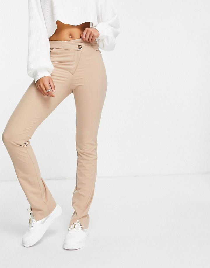 Weekday Salena Organic Cotton Pants With Slit Hem And Cross Over Fly In Mole-neutral