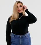 Asos Design Curve Roll Neck Sweater In Fine Knit Rib-black