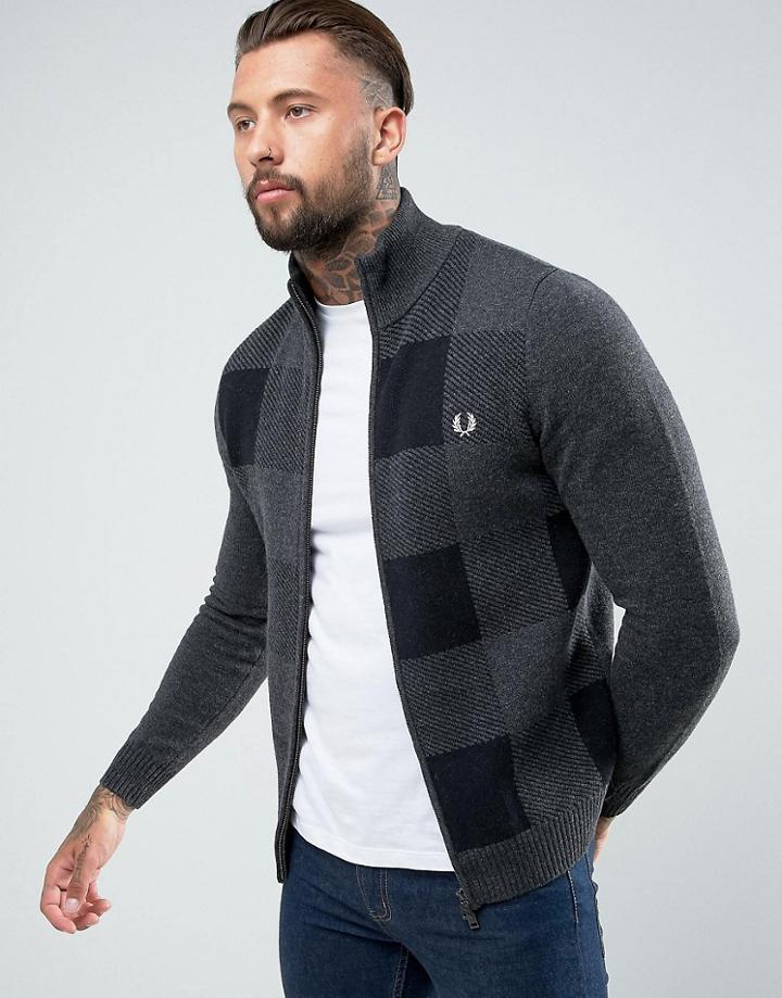 Fred Perry Gingham Lambswool Bomber In Gray - Gray