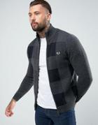 Fred Perry Gingham Lambswool Bomber In Gray - Gray
