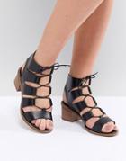 Office Misteria Leather Lace Up Block Heeled Sandals - Black