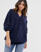 Y.a.s Oversized V Neck Knitted Sweater-navy