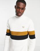 Fred Perry Ribbed Funnel Neck Sweater In White