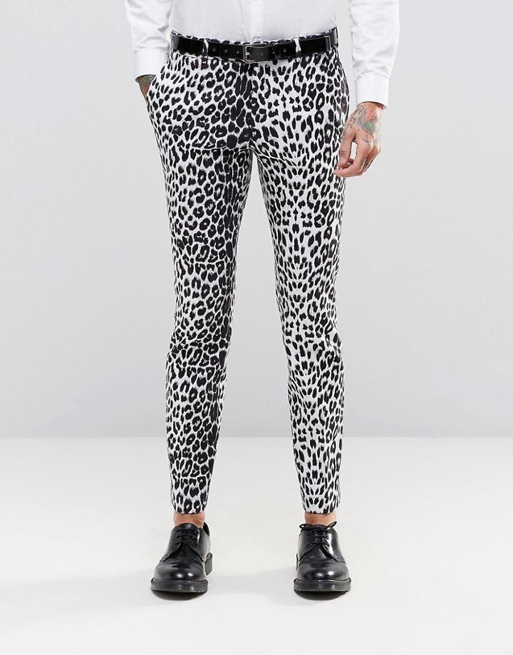Religion Super Skinny Smart Pants In Leopard Print - Gray