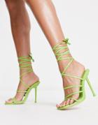 Public Desire Teauge Ankle Tie Heeled Sandals In Lime-green