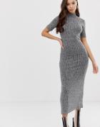 Asos Design Marl Rib Maxi Dress With High Neck - Gray