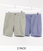 Asos Design 2 Pack Super Skinny Chino Shorts In Khaki & Blue Save-multi
