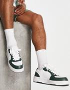 Pull & Bear Chunky Contrast Sneakers With Green Panels In White