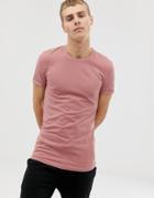 Asos Design Muscle Fit T-shirt With Crew Neck With Roll Sleeve In Pink - Pink