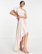 True Violet Satin Wrap Maxi Dress In Blush Pink