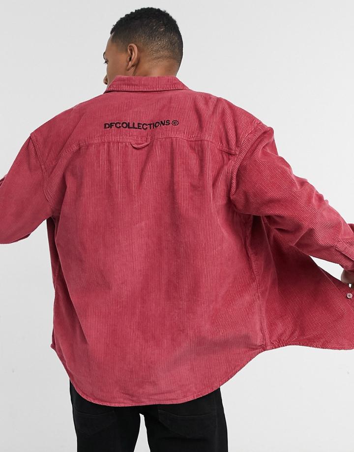 Asos Dark Future '90s Oversized Chunky Cord Shirt With Embroidery Detail-red