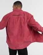 Asos Dark Future '90s Oversized Chunky Cord Shirt With Embroidery Detail-red