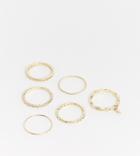 Asos Design Curve Pack Of 6 Rings In Open Chain Design With Coin Charm In Gold
